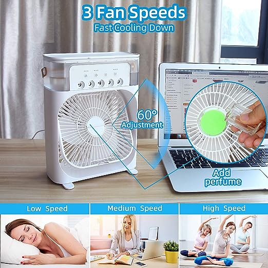 3 In 1 Air Humidifier Cooling Usb Fan Led Night Light Water Mist Fun Humidification Fan Spray Electric Fan