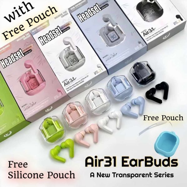 Air31 Earbuds Wireless Crystal Transparent Body – With Silicone Cover